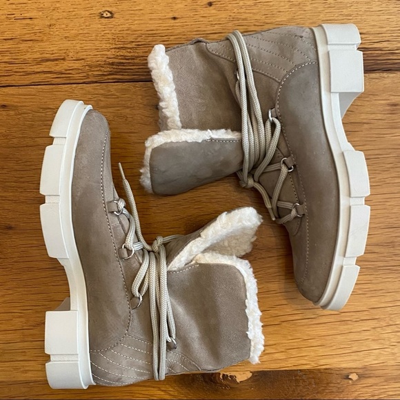 Avellini Made in Portugal Suede Leather Lace-Up Chunky Boots SZ 6.5 US Taupe - Picture 4 of 9